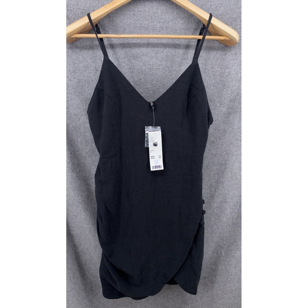 New Urban Outfitters Imani Linen Cotton Tulip Mini Dress Small Black